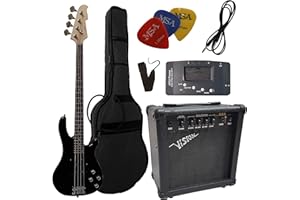 MSA ELEKTROBASS - SET - SCHWARZ - E-BASS - GIGBAG-TASCHE - GURT - VERSTÄRKER 45 WATT - STIMMGERÄT - 3x PLEKTREN - KABEL - VISION SOUND GITARRE - LONG SCALE - JB8B