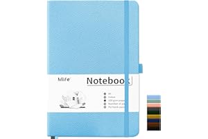 Mlife A5 Notebook-Bullet Dotted Journals,200 Pages Hardcover Dotted Notebook,100 Gsm Thick Paper,PU Hard Cover,Notepad 5.75" x 8.38"for Planning, Study, Travel, Drawing and Sketching-Light Blue