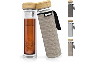 spottle Teeflasche mit sieb to go - Trinkflasche für Tee aus Glas in 500ml, 650ml, 1 Liter - Teekanne doppelwandig - Teezubereiter - Teebecher - Tea bottle