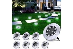 Luci Solari Giardino Esterno, BrizLabs 8 LEDs Luce Sepolta Lampada Solare da Esterno Faretti Led Solari Impermeabile Luci Terra Giardino per Prato Vialetto Scala Paesaggio, Bianco Freddo 8 Pezzi