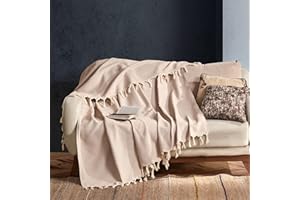 Milam London Large Sofa Throw | Stylish Throws For Sofas | Settees and 2 Seaters | Beige Throw and Herringbone Design 170 x 230 cm Beige