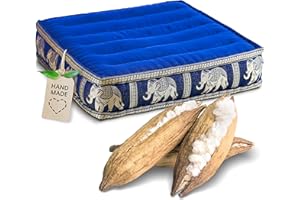 ‎LIVASIA livasia Sitzkissen Boden Thaiseide - 50x50x10cm - Bodenkissen Indoor/Outdoor, Meditationskissen Yogakissen, Stuhlauflage Palettenmöbel, Steppkissen Bank handgefertigt (Blau/Elefanten Seide)