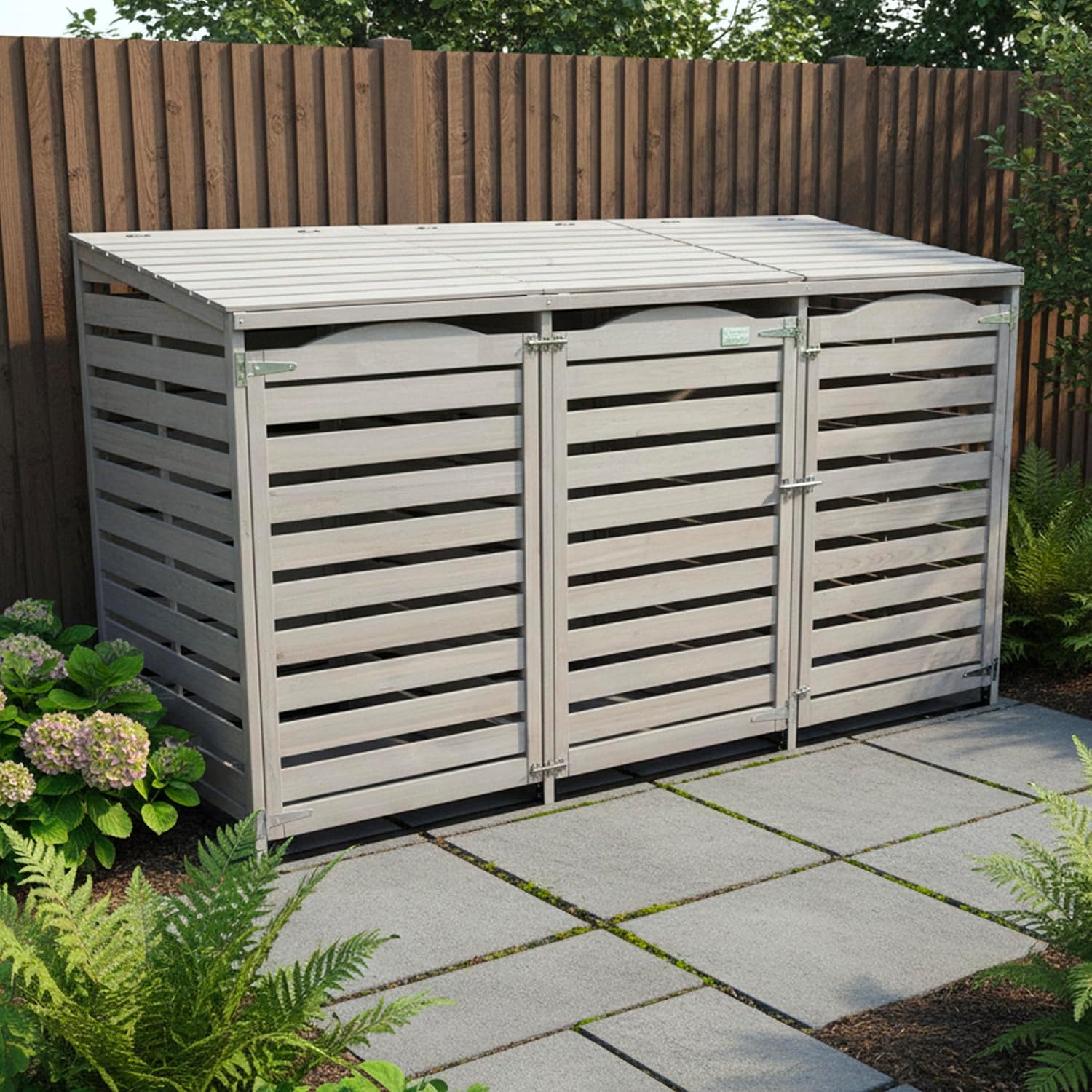 Wheelie Bin Storage Unit Triple Three Bins Garden Universe Outdoor 3 Wheelie Bin Storage In Grey WBS02-GREY