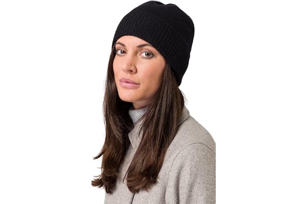 Style & Republic Bonnet Sport, Chapeau Noir en 100% Cachemire, Taille Unique avec Ceinture de 44 cm et Revers de 6,5 cm, Femme …