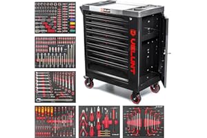 WIDMANN PROFESSIONELLE WERKZEUGE VELUNT Tool Trolley Cabinet with Tools Steel Workshop Storage Chest Carrier ToolBox (TC7-6) (Black)