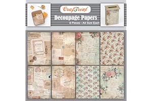 ‎CRAFTREAT CrafTreat Französisches Vintage-Decoupage-Papier zum Basteln – Französischer Hintergrund und Blumenfantasie – Größe: A4 – 8 Stück – Decoupage-Papier mit Schriftzug für Scrapbooking