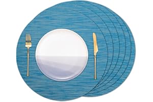 Banchif Manteles Individuales Redondos Manteles Individuales Juego de 6 Lavables Salvamantele Individuales Resistentes al Calor Antideslizante Diámetro 38 cm (Azul, Redondos Juego de 6)