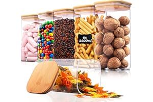 Deco Haus® Bocaux de Conservation 6 pcs avec Couvercles + Étiquettes [HERMÉTIQUES] - Pour Céréales, Cornflakes, Spaghetti - Boîtes en Verre - Boîte Rangement Cuisine - Bocaux de Stockage 6x1600ml