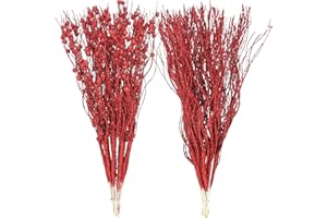 Sea Team 12 sztuk sztucznych brokatowych ozdób z łodygi jagód, ozdobne patyczki z koralikami, błyszczące gałązki, kostki, gałęzie na choinkę, mały wazon, wakacje, ślub, przyjęcie (43 cm, czerwone)