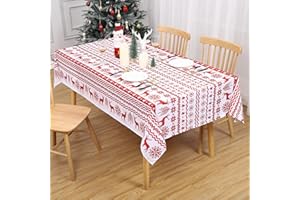 LinTimes Świąteczny obrus, prostokątne świąteczne wodoodporne obrusy, Boże Narodzenie, obrus do jadalni, zmywalny, na Boże Narodzenie, 132 x 180 cm, biały