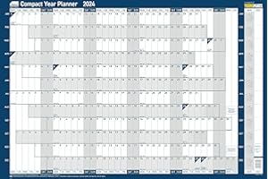 Sasco 2024 Compact Yearly Wall Planner, Paper Mini Whiteboard Poster Style Dry Erase Calendar, Small Wall Planner with Dry Erase Pen, Pen Clip & Stickers, Wall Chart & Notice Board, Blue, 610x405mm