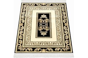 Belle Arti Dywan premium z krótkim w?osiem, do salonu, sypialni, jadalni, w kolorze czarno-z?otym meander pegaz vintage, jedwabny po?ysk, fr?dzle, antypo?lizgowy, 100% wiskoza, ekologiczny tex 160