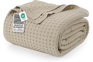 Utopia Sängkläder Bomullsvåffelfilt 300 GSM (Kaki -228x182 cm ), mjukt, lätt, andningsbart täcke för alla årstider.