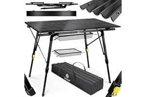 KESSER® Tavolo da Campeggio Pieghevole Tavolo Pieghevole Tavolo da Campeggio con Telaio in Alluminio Piano del Tavolo Arrotolabile Tavolo Pieghevole con Regolazione dell'altezza