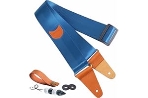 Nefelibata Guitar Strap with Pick Pocket, Full Grain Leather Ends Guitar Straps for Bass, Electric & Acoustic Guitar