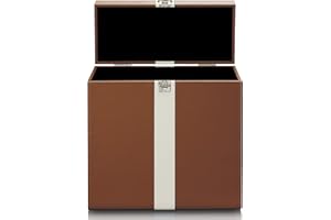 Classic Phono by Lenco TTA-301 Plattenkoffer - LP-Koffer für bis 30 Schallplatten - Tragegriff und Kofferschnalle aus Metall - Schützendes Innenfutter aus Samt - braun/weiß