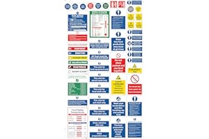 RDLCAR Kitchen Safety Signs & Sticker Pack as Required by Health & Safety Law Qty 45 of Various Sizes,Laminated Self Adhesive Kitchen Stickers,Includes Allergen Labels,Coloured Chopping,COSHH Stickers