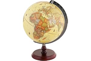 Exerz 25cm Antique Globe With A Wood Base - World Globe Rotating Vintage Decorative - Diametre 25cm