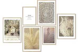 murimage® set de 6 posters de qualité supérieure - sans cadre photo | 6 images (4 x DINA4 et 2 x DINA5) | Salon Chambre Boho Chic Pampas Herbe Plante Mandala pissenlit Mer Maroc Zen Plage | »Beige«