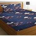 BSB HOME® Cotton Double Bedsheet for Double Bed 180 Tc with 2 Pillow Covers 3D Flower Printed Pattern-Dark Blue