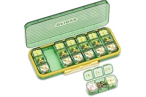 OFIDUS 21 Cells 3 Times a Day Pill Organiser - Moistureproof Daily Cute Pill Box, Removable Separate Cell 21 Days Pill Case Suitable for Women Men Travel Jewelry & Everyday(Green)