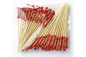 AILEXI Lot de 100 Cure-Dents en Bois pour Cocktail - Fournitures de fête - Fruits - Sandwich - Perles Rouges japonaises