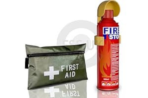 FSS UK PARTNERS 500ml Fire Extinguisher + 42 Pieces First Aid Kit. Ideal for Home Kitchen Taxi Caravans Boats Restaurants Workshops and Offices.