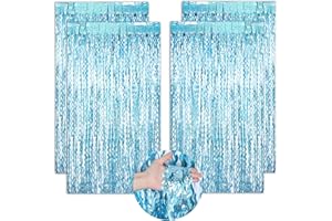 LongHoneySong 4 Stück Lametta Vorhang Glitzervorhang Lametta Glitzer Meerjungfrau Geburtstag Party Vorhang Fotovorhang Geburtstagsdeko Party Glitzer (1 m x 2 m) (Hellblau)