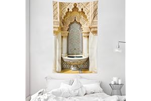 ABAKUHAUS marroquí Tapiz de Pared y Cubrecama Suave, Arte Oriental Vintage, Estampado Digital Vívido, 140 x 230 cm, Marfil Pálido Marrón Azul