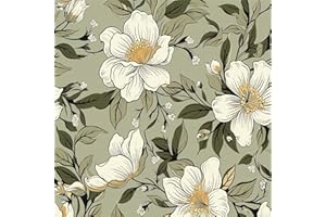 ICYEHAO Carta da Parati Adesiva Muro Fiori Verde,44 x 600cm Carta da Parati Adesiva Floreale Foglie Verdi e Bianca Carta Parati Piante Carta Parati Boho Carta Parati per Mobili,Bagno,Soggiorno,Camera da Letto