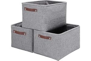 OUTBROS Lot de 3 Boîte de Rangement en Tissu, 37 * 26 * 20cm Panier de Rangement Pliable avec Poignées, pour Vêtements, Étagères, Armoires, Gris