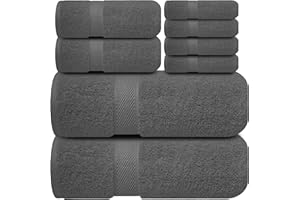 Infinitee Xclusives Premium Bath Towel Set for Bathroom, Hotel, Spa & Gym - [Pack of 8] 100% Cotton Bathroom Towel Set - 2 Bath Towels, 2 Hand Towels and 4 Washcloths (Shadow Grey)