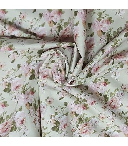 Tessuto Di Cotone Popeline Vintage Con Stampa Floreale Rosa Antico - Venduto Al Metro - Larghezza 112 Cm - 6
