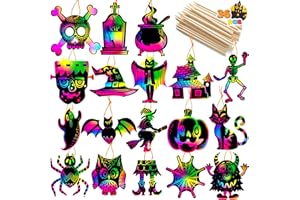 JOYIN 36 Pcs Halloween Rainbow Scratch Art Crafts Scratch Off Paper with 18 Designs Boo Basket Stuffers for Crafts Party Games Halloween Activities