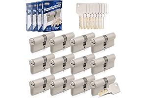 GERCAR Pro Gleichschließend 12x Schließzylinder 35/35 Set 12 Profilzylinder inkl. 60 Schlüssel - 70 mm Türschloss Zylinderschloss 12er Zylinder - Länge: 70mm, A:35 B:35 - Messing matt massiv