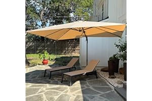 PURPLE LEAF Parasol Déporté Pivotant 2,5 × 3,5 m Rectangulaire avec Base, Parasol de Jardin Extérieur avec Tournez 50° des Deux Côtés et Rotation à 360°, Matériau en Aluminium, Toile UPF 50+, Beige