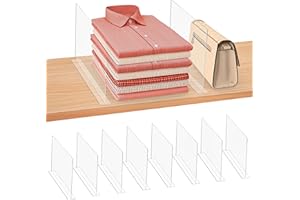 FNG8 Separateur Etagere Dressing en Acrylique Transparent [Lot de 8] - Amenagement Interieur Placard Vertical pour Chambre, Cuisine, Magasin, Bureau - Separateur Vetement, Sacs, Serviettes, Livres