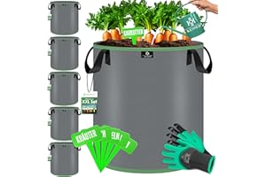 Kesser® Plant Bag 27 Litres Pack of 5, Plant Bags Made of Non-Woven Fabric with Name Tags, Potato Plant Bag with Window and Handles, Plant Bags for Vegetables Flowers Fruits, Grey