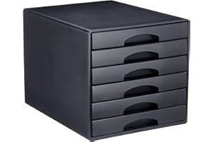 Leitz Plus Cassettiera a 6 Cassetti, Organizer per Riporre Documenti, Cataloghi e Riviste in Formato A4, Adatta per Casa e Ufficio, Nero, 52120095