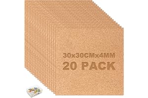 GBACHOOSE 20 PCS Tableau Liege, Tableau en Liege 30 x 30 cm D'épaisseur 4mm, Panneau Liege avec 60 Punaises, Tableau Liege Mural Pour Décoration Murale, Panneaux D'affichage, Murs Photo, Publicité