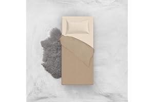 L'ANTICO ARCOLAIO Set Completo Letto Lenzuola Microfibra No Stiro Bicolore Jaquard (Beige/Tortora, Singolo 1P)