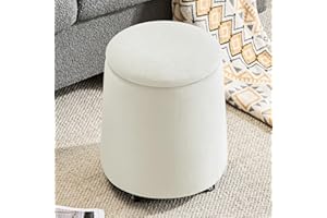 ‎HELLOVE Hellove Hocker mit Stauraum rund, Teddy Stoff Sitzhocker mit Rollen, Couchtisch Deckel abnehmbar, Polsterhocker für Schminktisch, Wohnzimmer & Flur Möbel, Stauhocker Wohnen, Ø37 x 45cm, Cremeweiß