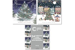 Cancer Research UK Box of 24 Charity Christmas Cards - 2 Designs - Tree Duo