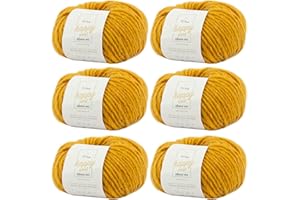 MYOMA Alpaka Wolle stricken -6x Happy Wool alpaca mix sonne (Fb 53)- 6 Knäuel Wolle gelb + GRATIS Label - Wolle mit Alpaka - 50g/80m - Nadelstärke 7-8mm -Mischwolle zum Stricken - Wolle zum Stricken