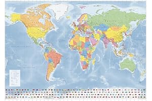 Grande carte du monde (carte murale) en français de 140 x 100 cm avec plastification sur les deux faces (Nouvelle édition)