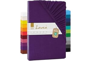 Lavea® Lenzuolo con Angoli Matrimoniale 180x200 cm - 100% Cotone Morbido e Traspirante - per Materassi alti fino a 20 cm - con Elastico in Jersey - Viola scuro