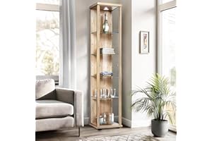 K-Möbel Vitrina expositora para Colecciones (176x37x33cm) - Fabricado en Alemania - Armario bajo Puertas correderas Haya con 4 estantes de Vidrio Ajustables y LED - Vitrinas de Cristal Salon