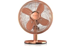 Brandson - Ventilador de Sobremesa Retro Copperline - Ventilador con 3 Niveles de Velocidad - Oscilación Ajustable a 80 grado - Ángulo de inclinación de Aprox. 40 grado - Carcasa Robusta de Metal