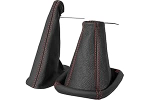 L & P CAR DESIGN Cuffia cambio e Freno a mano compatibile con Opel Corsa B e Tigra A 1993-2000 - nero rosso - vera pelle - leva cambio manuale - (A0003-7)