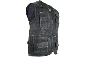 MDM Mens Veste en Cuir, Loisirs Gilet, Veste de Chasse, Veste de pêche, Gilet Chopper, Rocker Vest, Blouson de Moto